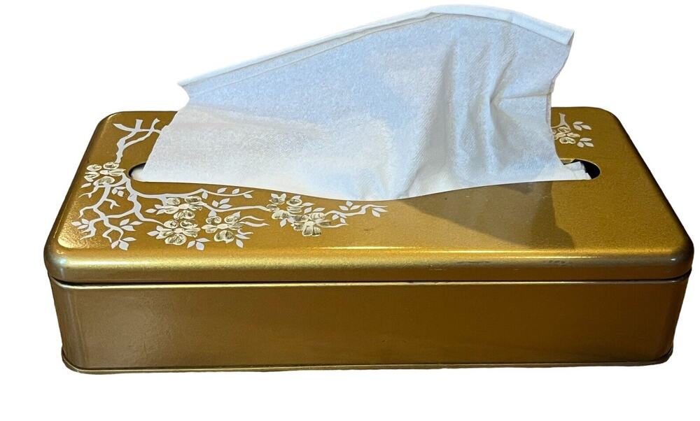 VTG Ransburg tissue holder Gold W/ Flowers Mounted Hollywood Regency EUC